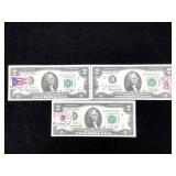 3-1976 $2 Bicentennial bills post marks