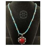 Turquiose Bean necklace with sterling pendant