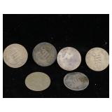 6-US Silver 3 cent coins 1850-1860