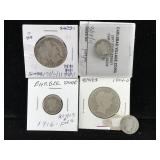 2-Barber halfs &3 Barber dimes
