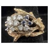14K Gold ring 8-diamonds 6 sapphires 11 g sz7