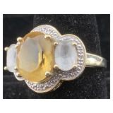10K Gold ring citrine wht topaz 6.7g  sz 9