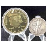 Walking liberty half dollar & trump coin 2020