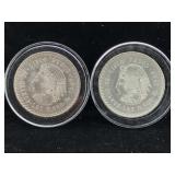 2-Cinco mex pecos .72% silver and 90% silver