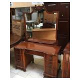 Solid wood desk and mirror, approx 49x22x28