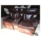 Leather electric recliner, approx 6ft long