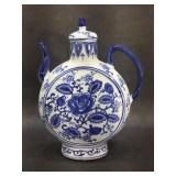 Blue & White Chinese Moon Teapot 12in  H