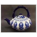 Blue and White Ceramic Teapot 9in H