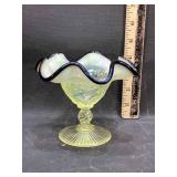 Fenton Plum Crest Vaseline Glass Compote