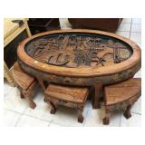 Asian ornate hand carved table w/design and