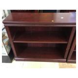 Dark red bookshelf, approx 35x30 inches