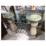 Hall table/wine rack w/glass top, approx