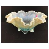 Fenton Aqua Opalescent Ruffled Glass Bowl. 7in.