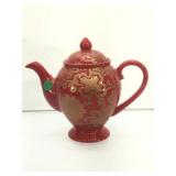 Pottery Barn Chinoise Red Teapot 8in H