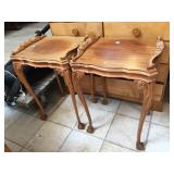 2-solid wood ornate side tables, approx 20x30