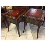 Solid wood ornate side tables, approx 18x22x25