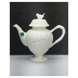 Gracie White Ceramic Bird Teapot. 9in H