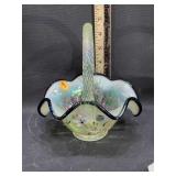 Fenton Hand Painted Opalescent Vaseline Glass