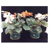 Pair of Jade Flower Plants in Cloisonné Pots.