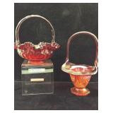 Pair of Ruby Red/Amberina Glass Baskets