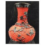 Chinese Carved Red Resin and Brass 8in  Vase