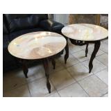 Solid wood side tables w/marble tops, approx