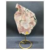 16in. Pink Quartz Polished Geode Slice on Stand