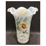 Signed Fenton Hand Painted Vase. 8in H