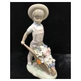 Lladro Porcelain Figurine, Flowers Chipped. 10in
