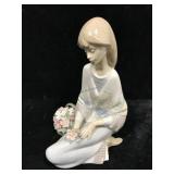 Lladro Porcelain Figurine, Flowers Chipped,