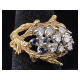 14K Gold ring sapphire diamond 10.9g sz 7