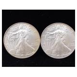 2-Silver Eagles 999 silver 1 oz ea