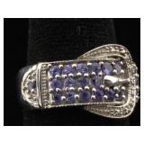 Sterling Silver Ring with Tanzanite Stones - size