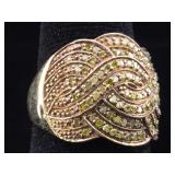 Sterling Silver Ring with Yellow Diamonds - size