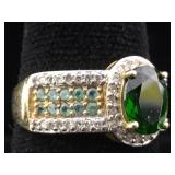 14K Gold Ring with Chrome Diopside Stones - 3.2g