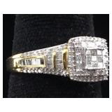 New Sterling Silver Ring with Diamonds - Size 7