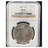 1881 S Silver morgan dollar NGC MS62