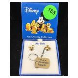 14K Gold mickey mouse earring in box