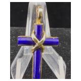 14K Gold Cross with blue lapis 3 g total