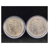 1887 & 1921 Morgan Silver Dollars in cases