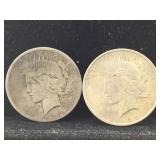 Pair 1922 Peace Silver Dollars
