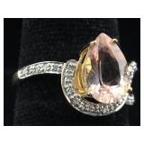 14K Gold Ring Pink & Clear Gemstones 4.3g size 7