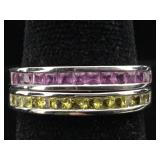 Pair 14K Gold Rings Yellow & Pink Gemstones 7g TW
