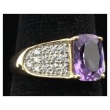 14K Gold Ring with Diamonds and Amethyst 3.9g