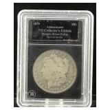 1879 Silver morgan dollar in case