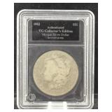 1882  Silver morgan dollar in case