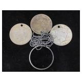 3-Silver Peace dollars with holes