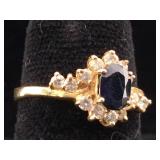 14K Gold Ring Sapphire Diamonds 2.8g Size 6