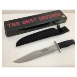 NIB Best Defense Knife. 15in sawback with fabric