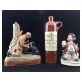 Assorted vintage decanters. Musical, figure, jug.